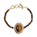 TLV Tiger's Eye, Brazilian Citrine Beaded Bracelet in 14K YG Over Copper (7.25 In) 26.60 ctw - Sticky add to cart bar