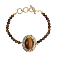 TLV Tiger's Eye, Brazilian Citrine Beaded Bracelet in 14K YG Over Copper (7.25 In) 26.60 ctw