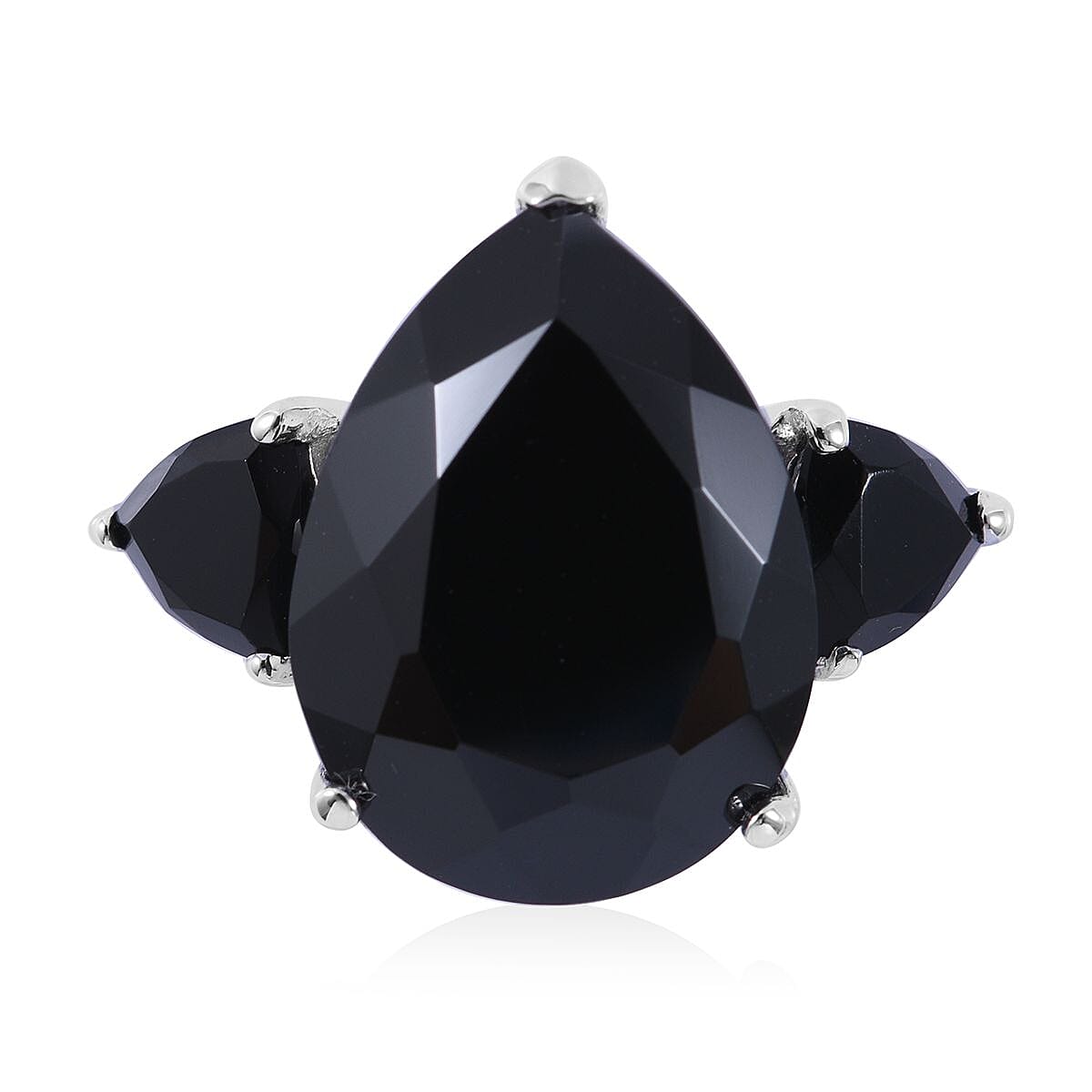 Natural Thai Black Spinel Trilogy Ring in Platinum Over Sterling Silver 22.60 ctw