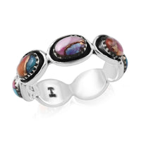SANTA FE Style Rainbow Multi Turquoise Eternity Ring in Sterling Silver 1.50 ctw