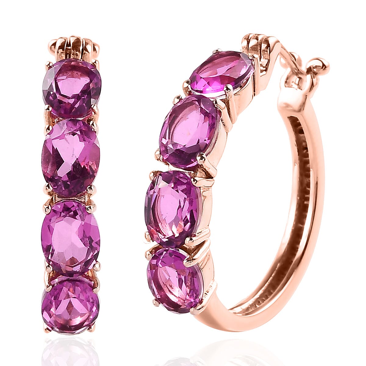 African Lilac Quartz Hoop Earrings in ION Plated RG Stainless Steel 11.00 ctw , Tarnish-Free, Waterproof, Sweat Proof Jewelry