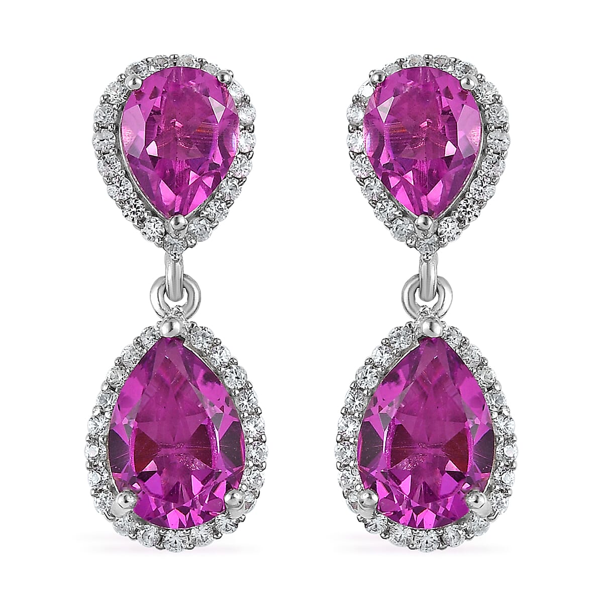 African Lilac Quartz (Triplet) and White Zircon Dangling Earrings in Platinum Over Sterling Silver 7.75 ctw