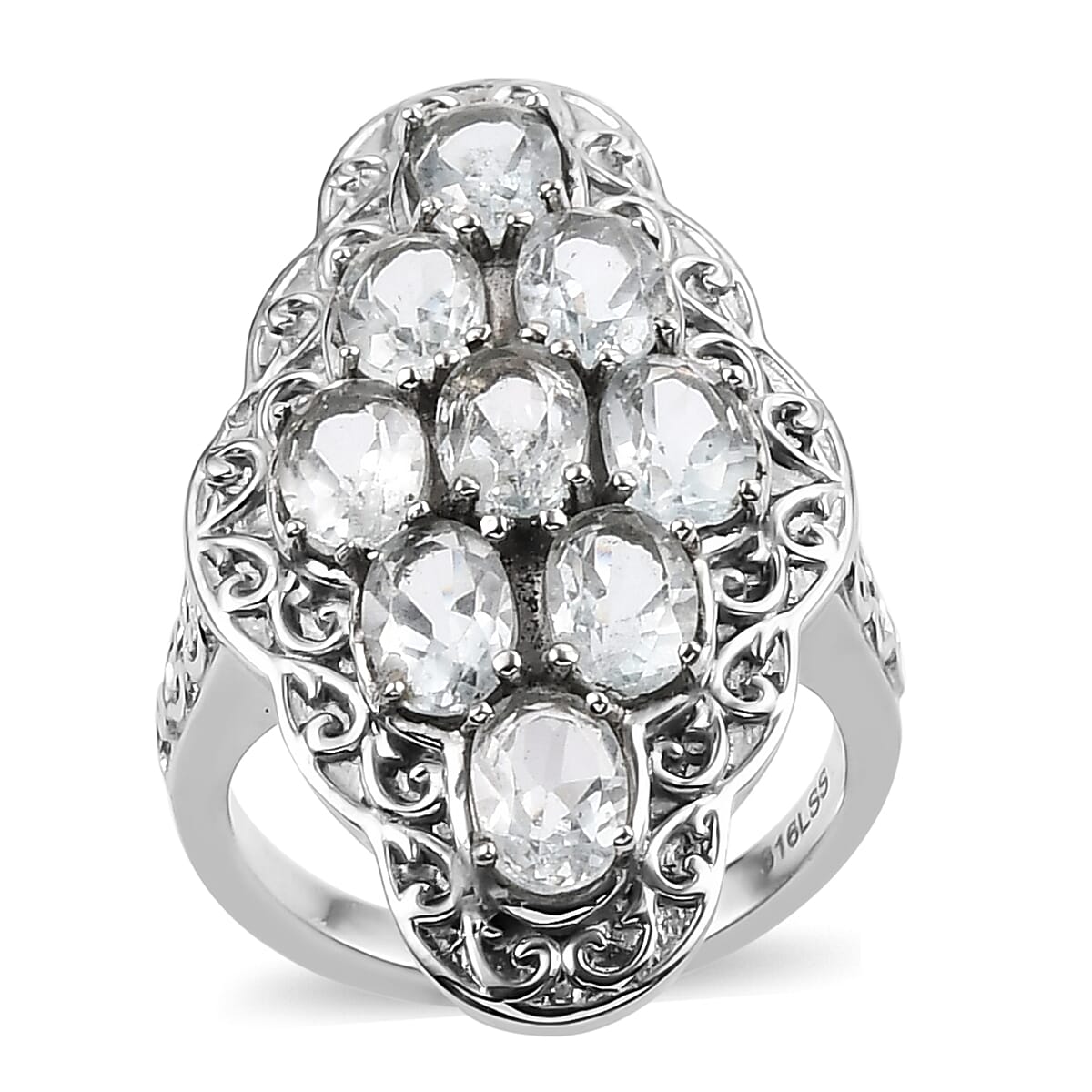 Sky Blue Topaz Cluster Ring in Stainless Steel 3.50 ctw