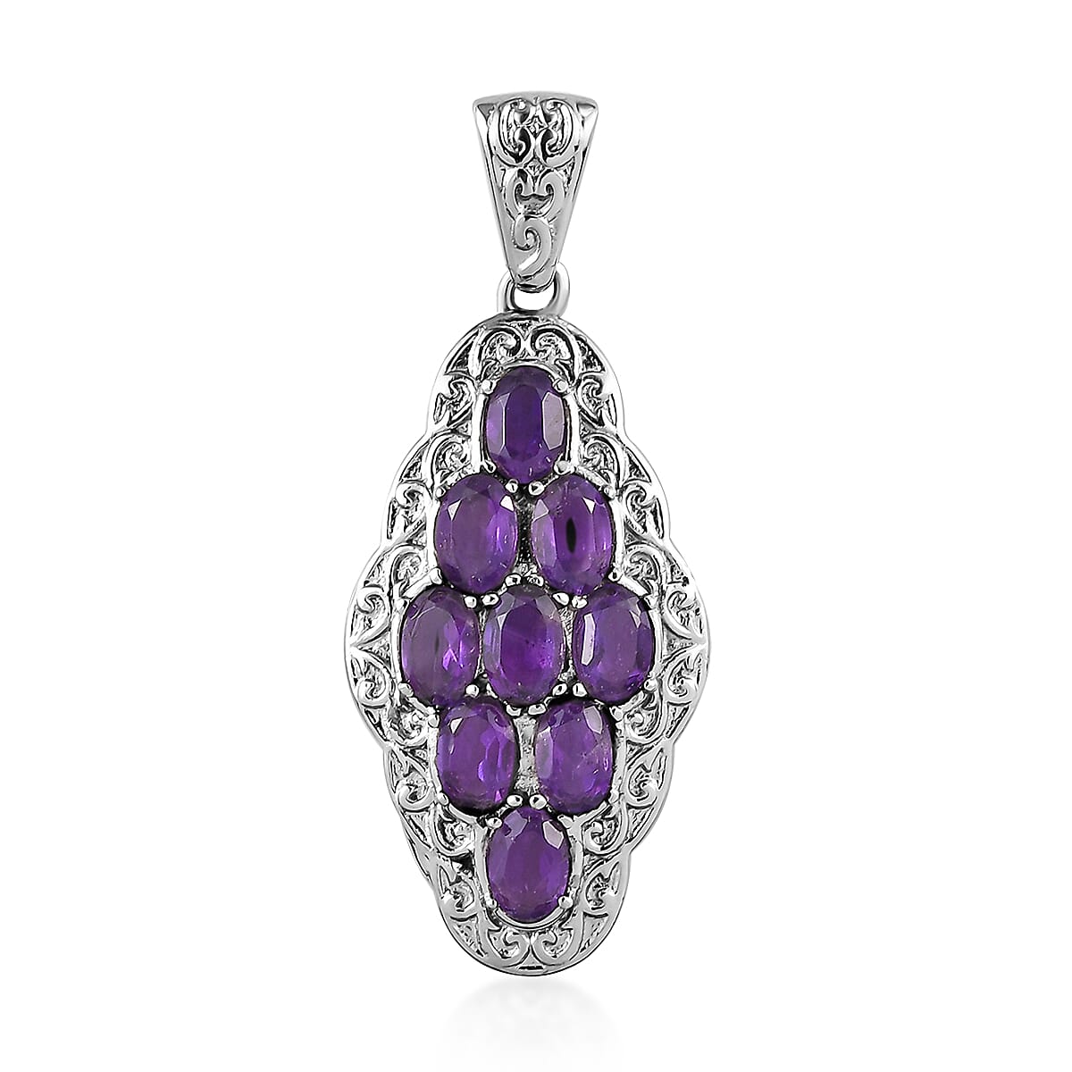 Amethyst Pendant in Stainless Steel 4.15 ctw