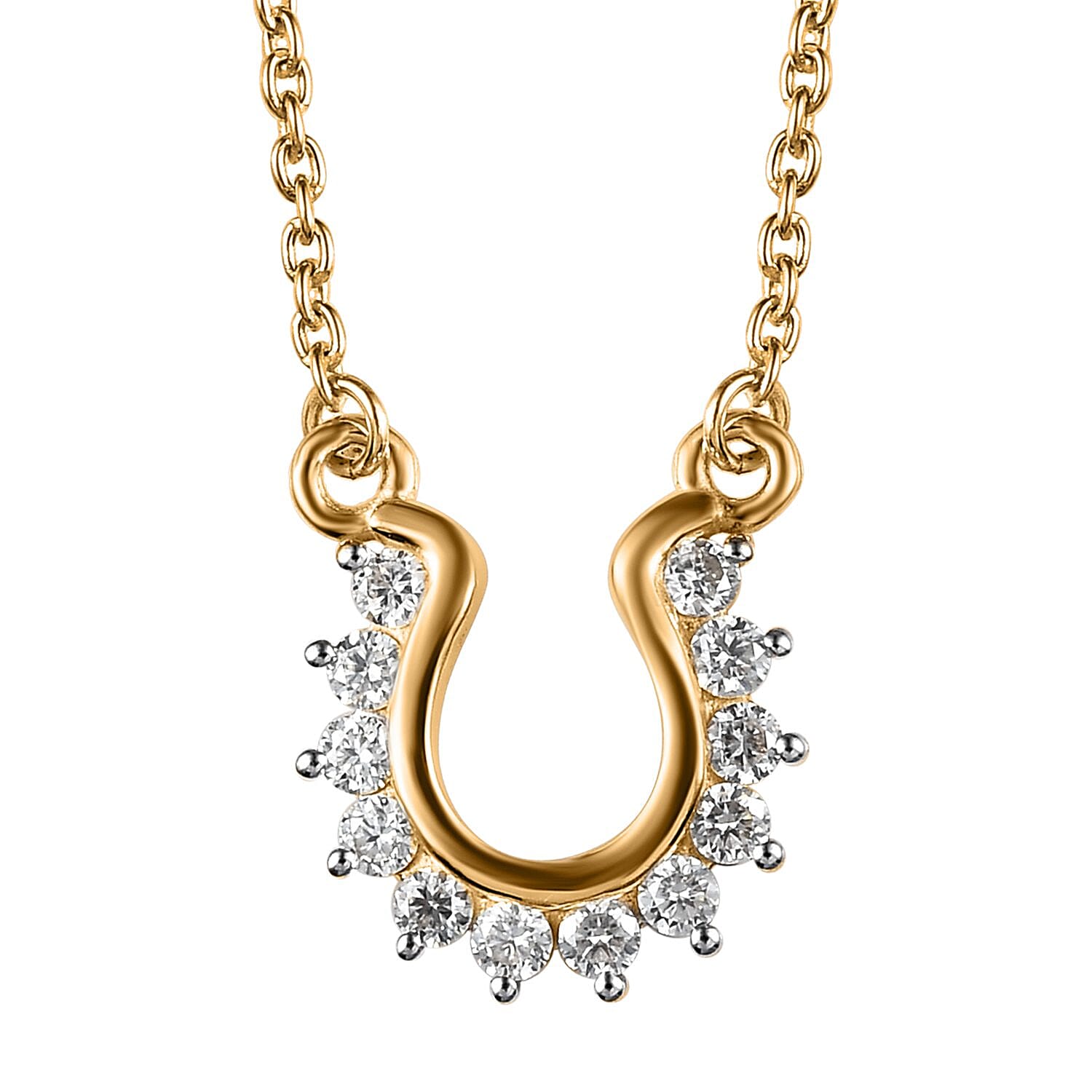 Moissanite Fancy Lucky Horseshoe Necklace (Size - 18) in Vermeil YG Sterling Silver 0.38 ctw