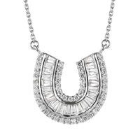 White Zircon Lucky Horseshoe Necklace 18 Inches in Platinum Over Sterling Silver 2.90 ctw