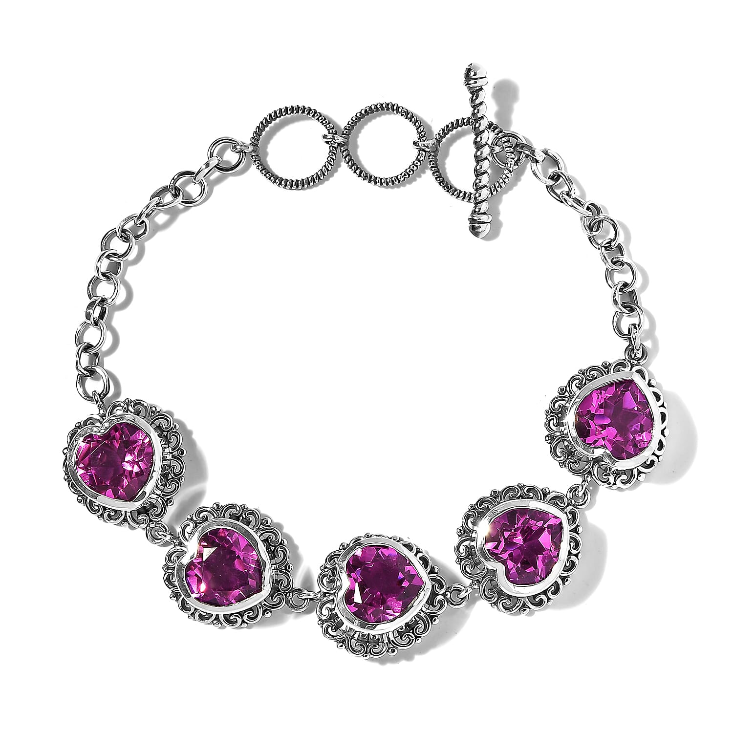 Artisan Crafted African Lilac Quartz (Triplet) Heart Bracelet in Sterling Silver (7.25 In) 18.15 ctw