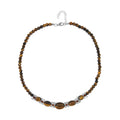 Yellow Tigers Eye and Brown Glass Beaded Necklace 18-20 Inches in Silvertone 133.00 ctw - Sticky add to cart bar