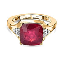 African Ruby and Moissanite 6.95 ctw Ring in Vermeil Yellow Gold Over Sterling Silver (Size 10)