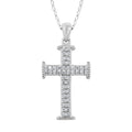 Simulated Diamond Studded Cross Pendant Necklace 18 Inches in Rhodium Over Sterling Silver 1.00 ctw - Sticky add to cart bar
