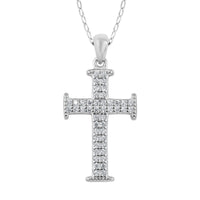 Simulated Diamond Studded Cross Pendant Necklace 18 Inches in Rhodium Over Sterling Silver 1.00 ctw