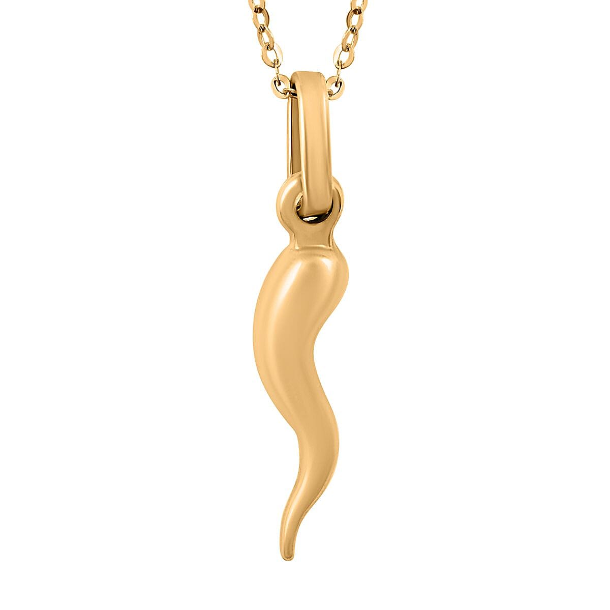 14K Yellow Gold Cornicello Italian Horn Good Luck Pendant Charm Necklace 18 Inches 1.48 Grams