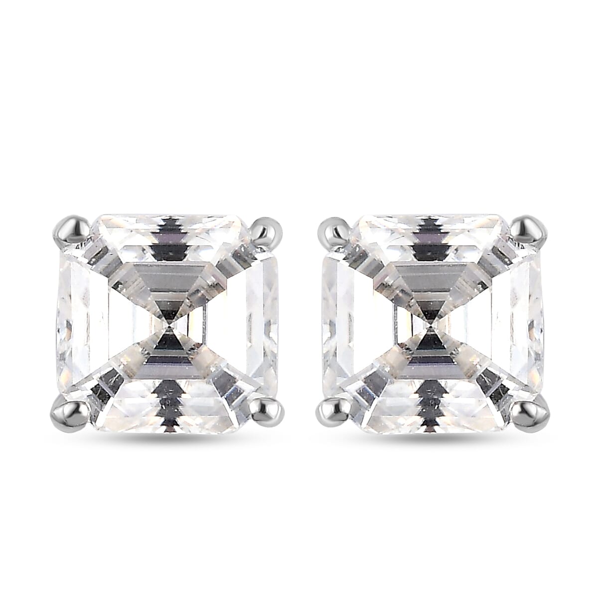 Asscher Cut Moissanite Stud Earrings in Platinum Over Sterling Silver 2.40 ctw (Delivery in 5-7 Business Days)