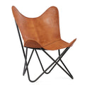 Butterfly chair in Genuine leather with Canvas Lining & Metal Frame SIZE: 36(L)x28(W)x20(H) inches COLOR: Tan - Sticky add to cart bar