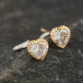 14K Yellow Gold Simulated Diamond Heart Shape Stud Earrings 0.80 ctw - Sticky add to cart bar