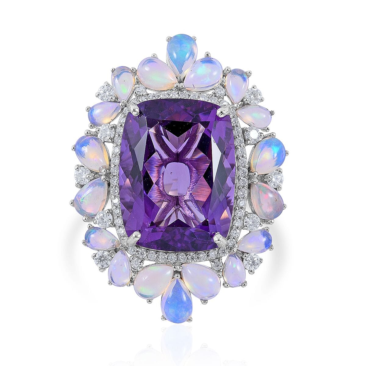 AAA Amethyst and Multi Gemstone Ring in Platinum Over Sterling Silver 8.25 Grams 23.85 ctw