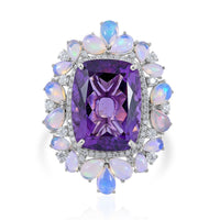 AAA Amethyst and Multi Gemstone Ring in Platinum Over Sterling Silver 8.25 Grams 23.85 ctw