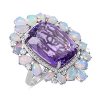 AAA Amethyst and Multi Gemstone Ring in Platinum Over Sterling Silver 8.25 Grams 23.85 ctw