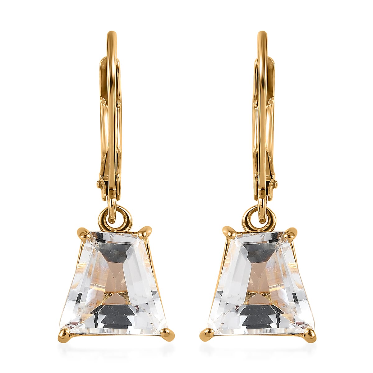 White Topaz Lever Back Earrings in Vermeil Yellow Gold Over Sterling Silver 6.65 ctw