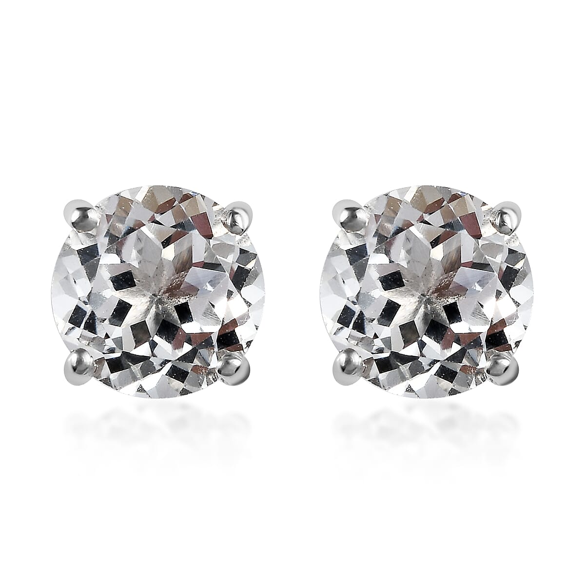 White Topaz Solitaire Stud Earrings in Platinum Over Sterling Silver 5.15 ctw