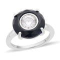 129 Facet Moissanite, Black Jade Halo Ring in Rhodium Over Sterling Silver (Size 10.0) 4.65 ctw - Sticky add to cart bar