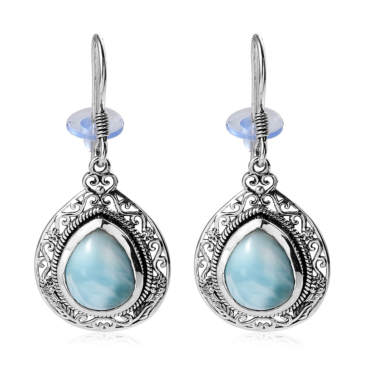 TLV Artisan Crafted Larimar Earrings in Sterling Silver 10.85 ctw