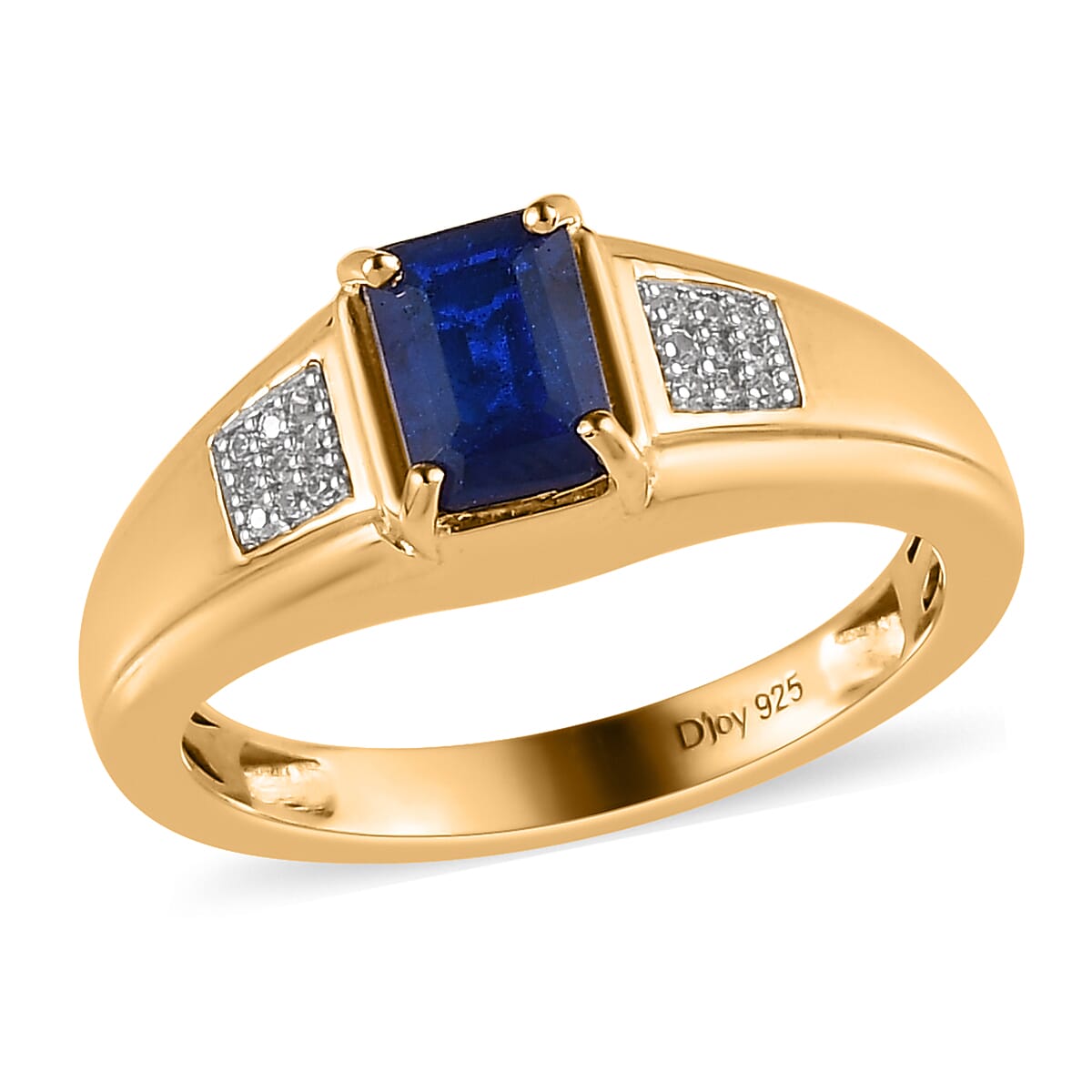 Tanzanian Blue Spinel, Natural White Zircon Men's Ring in Vermeil YG Over Sterling Silver (Size 10.0) 1.25 ctw