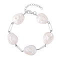 White Coin Freshwater Pearl Paperclip Station Bracelet in Stainless Steel (7.50-8.50In) - Sticky add to cart bar