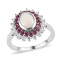 Australian White Opal and Multi Gemstone Double Halo Ring in Platinum Over Sterling Silver 1.75 ctw - Sticky add to cart bar