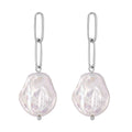 White Coin Freshwater Pearl Paperclip Earrings in Stainless Steel - Sticky add to cart bar