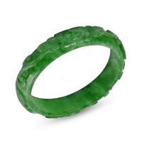 Green Jade Carved Flower Bangle Bracelet (7.25 In) 282.50 ctw