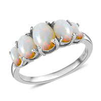Australian White Opal 5 Stone Ring in Platinum Over Sterling Silver 1.35 ctw
