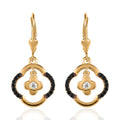 Moissanite and Thai Black Spinel Floral 4 leaf Clover Earrings in Vermeil YG Over Sterling Silver 0.40 ctw - Sticky add to cart bar