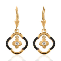 Moissanite and Thai Black Spinel Floral 4 leaf Clover Earrings in Vermeil YG Over Sterling Silver 0.40 ctw
