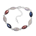 Burgundy and Blue Glass, White Mystic Austrian Crystal Bracelet in Silvertone (7.50-9.00In) - Sticky add to cart bar