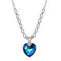 Simulated Blue Quartz, Mystic White Austrian Crystal Heart Necklace (20-22 Inches) in Silvertone - Sticky add to cart bar