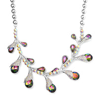 Mystic Color Glass and Aurora Borealis Austrian Crystal Necklace 20-22 Inches in Silvertone