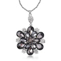 Grey Pearl Glass and Austrian Crystal Flower Necklace 29-31 Inches in Silvertone - Sticky add to cart bar