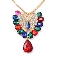 Multi Glass and Austrian Crystal Flower Necklace 29-31 Inches in Goldtone
