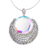 White Mystic Color Glass and Simulated Mystic White Crystal Necklace 29-31 Inches in Silvertone