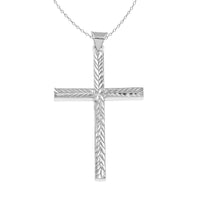 Sterling Silver Diamond Cut Cross Necklace (18 Inches) (2.90 g)