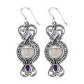Bali Goddess Carved Bone and Sky Blue Topaz Floral Earrings in Sterling Silver 0.85 ctw - Sticky add to cart bar