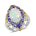 Premium Ethiopian Welo Opal and Tanzanite Halo Ring in Vermeil YG and Platinum Over Sterling Silver 4.30 ctw - Sticky add to cart bar