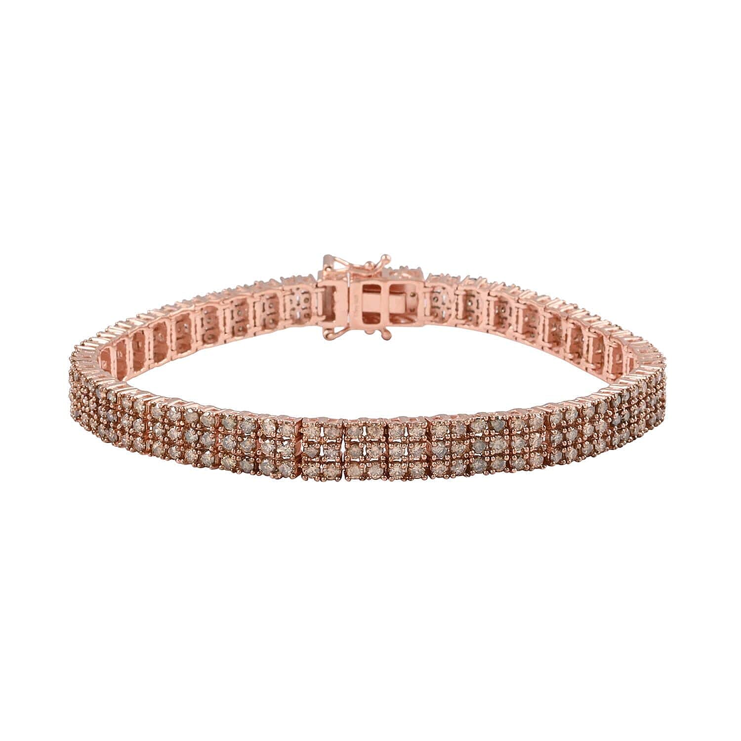 Natural Champagne Diamond Cluster Bracelet in Vermeil Rose Gold Over Sterling Silver (6.50 In) 16.90 Grams 9.00 ctw