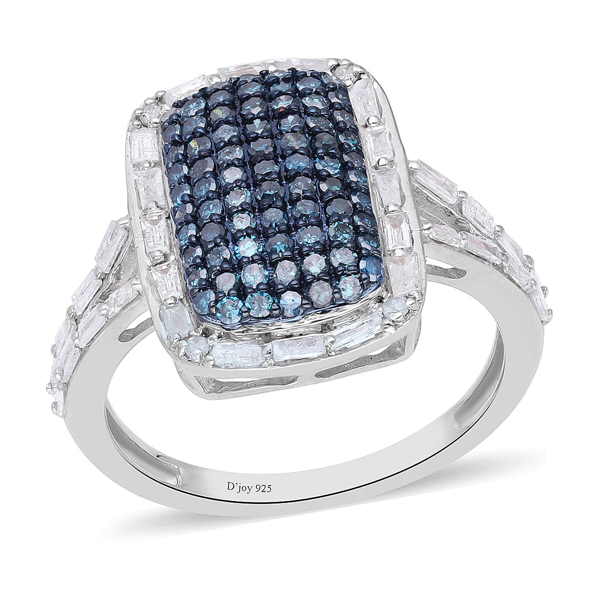 One Time Only Blue Diamond (IR), Diamond Ring in Platinum Over Sterling Silver (Size 10.0) 1.00 ctw