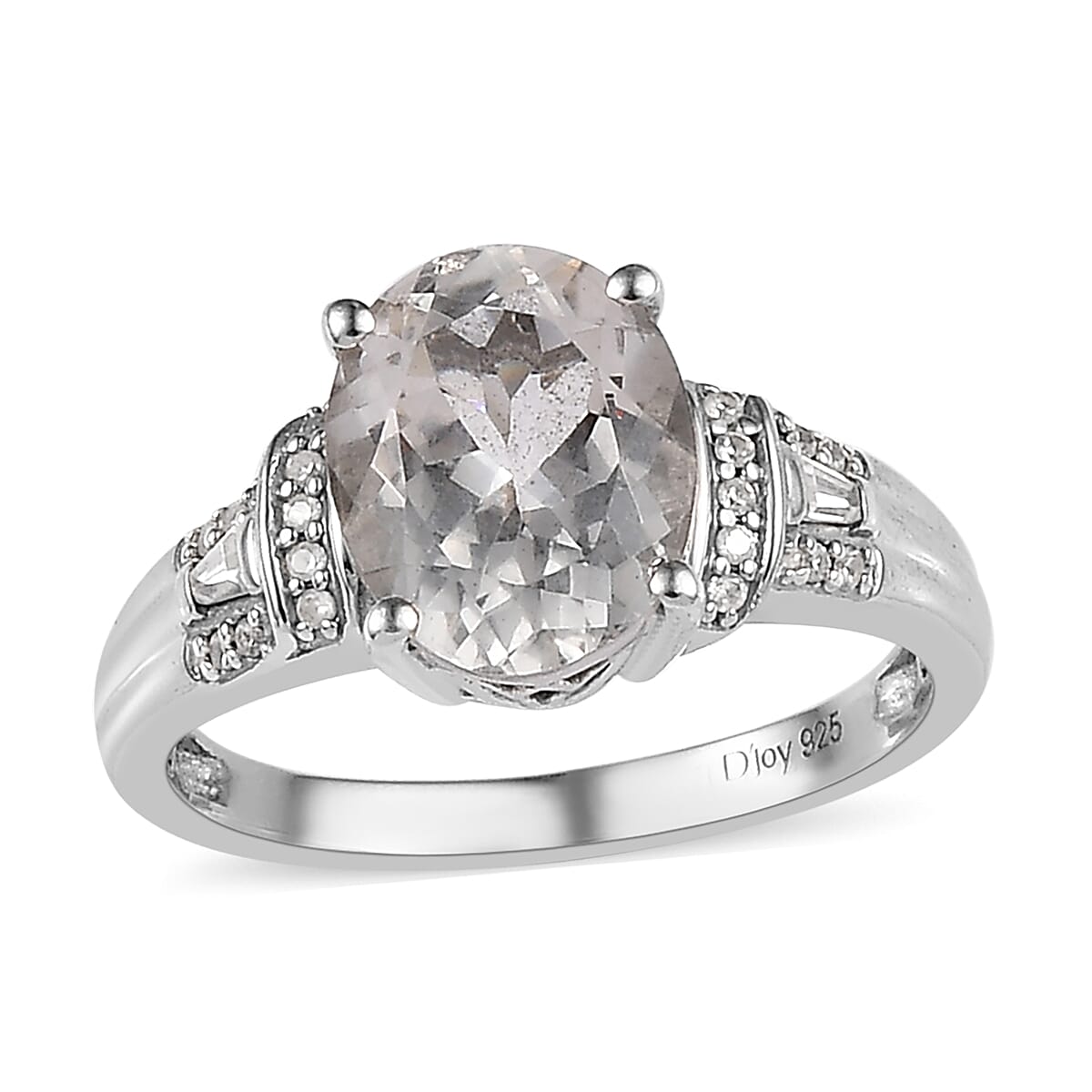 Brazilian Goshenite and Natural White Zircon Ring in Platinum Over Sterling Silver 2.65 ctw