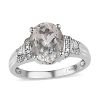 Brazilian Goshenite and Natural White Zircon Ring in Platinum Over Sterling Silver 2.65 ctw