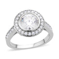 129 Facet Moissanite Halo Ring in Rhodium Over Sterling Silver (Size 10.0) 2.50 ctw - Sticky add to cart bar