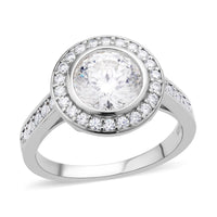 129 Facet Moissanite Halo Ring in Rhodium Over Sterling Silver (Size 10.0) 2.50 ctw