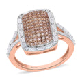 One Time Only Natural Champagne and White Diamond Ring in Vermeil RG Over Sterling Silver 1.00 ctw - Sticky add to cart bar